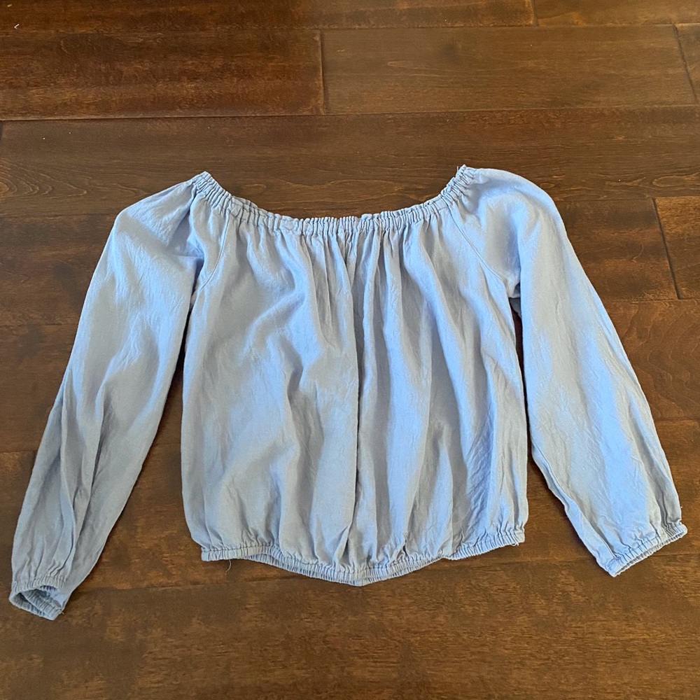 brandy melville maura off the shoulder top blue